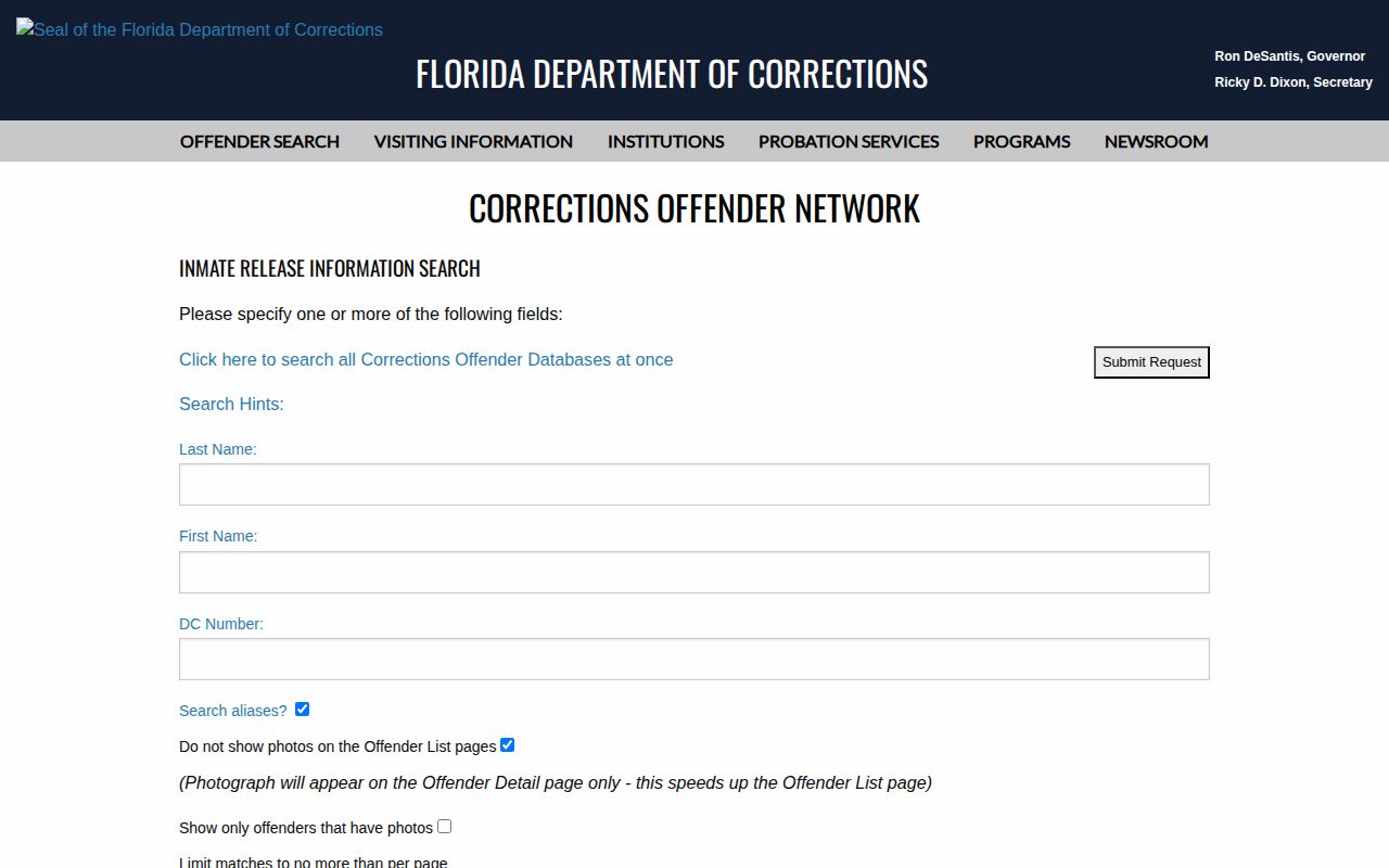 Florida DOC release date lookup for a Nassau County state prisoner